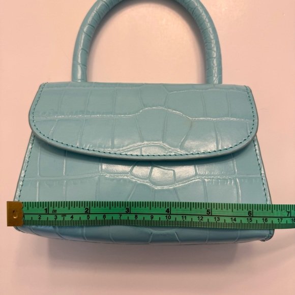 By Far Mini Croco Embossed Top Handle Bag Purse Light Blue Crossbody Leather - Picture 8 of 11